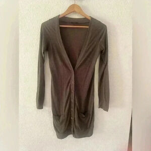Shulami size small long lightweight sweater office preppy button up brown casual